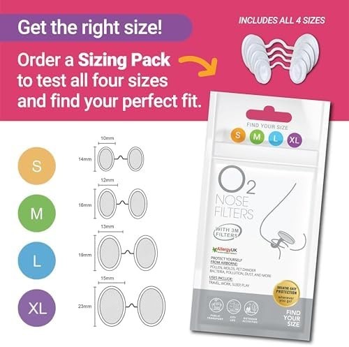 Trial Pack 4 Sizes O2 Nose Filters with 3M Filtration – Nasal Screens for Allerg