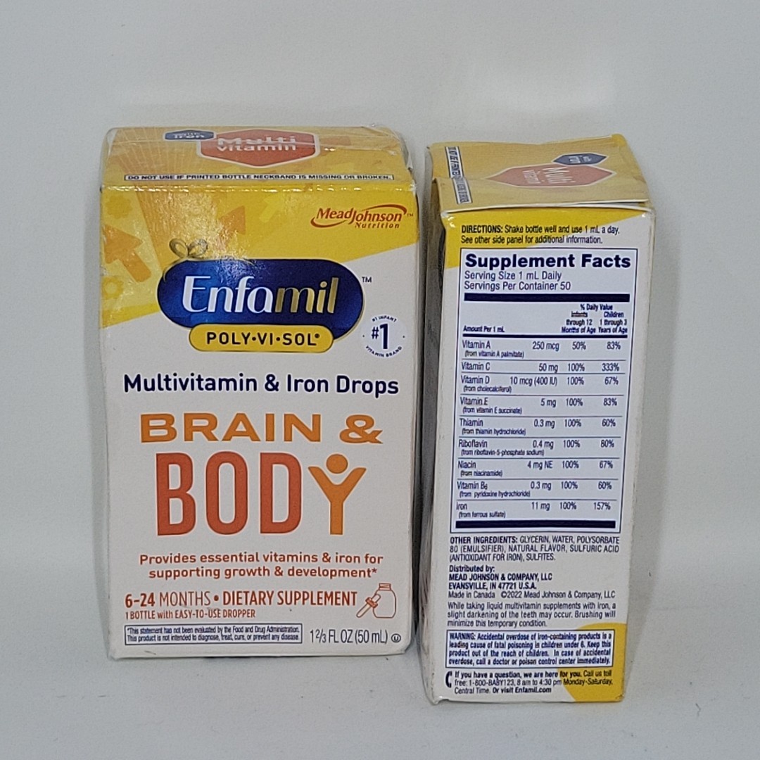 Enfamil Poly Vi Sol 2pk Multivitamin & Iron Brain & Body 6-24months Exp May 2026