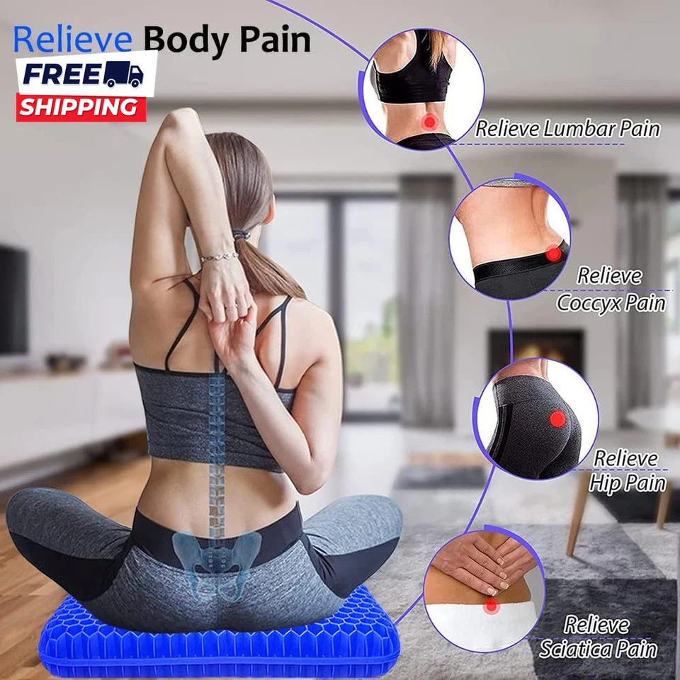 Gel Seat Cushion for Long Sitting Pressure Relief Back Tailbone Pain Wheelchair