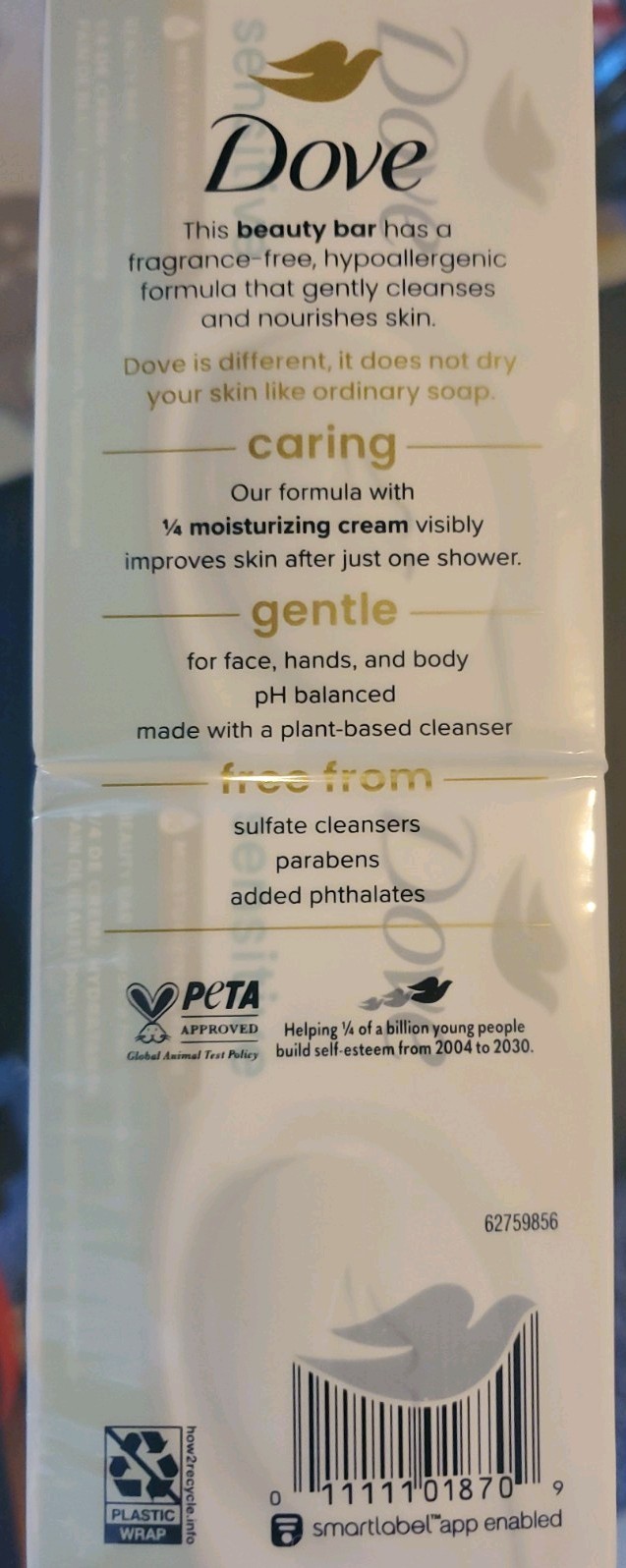Dove Beauty Bar Soap, Sensitive Skin, Moisturizing, 3.75 Oz, Pack of 16