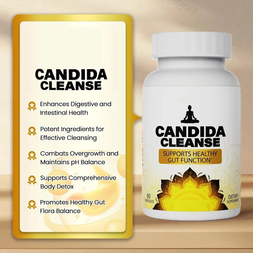 Candida Cleanse 60 Softgels Gut & Colon Support Natural Herbs Intestinal-