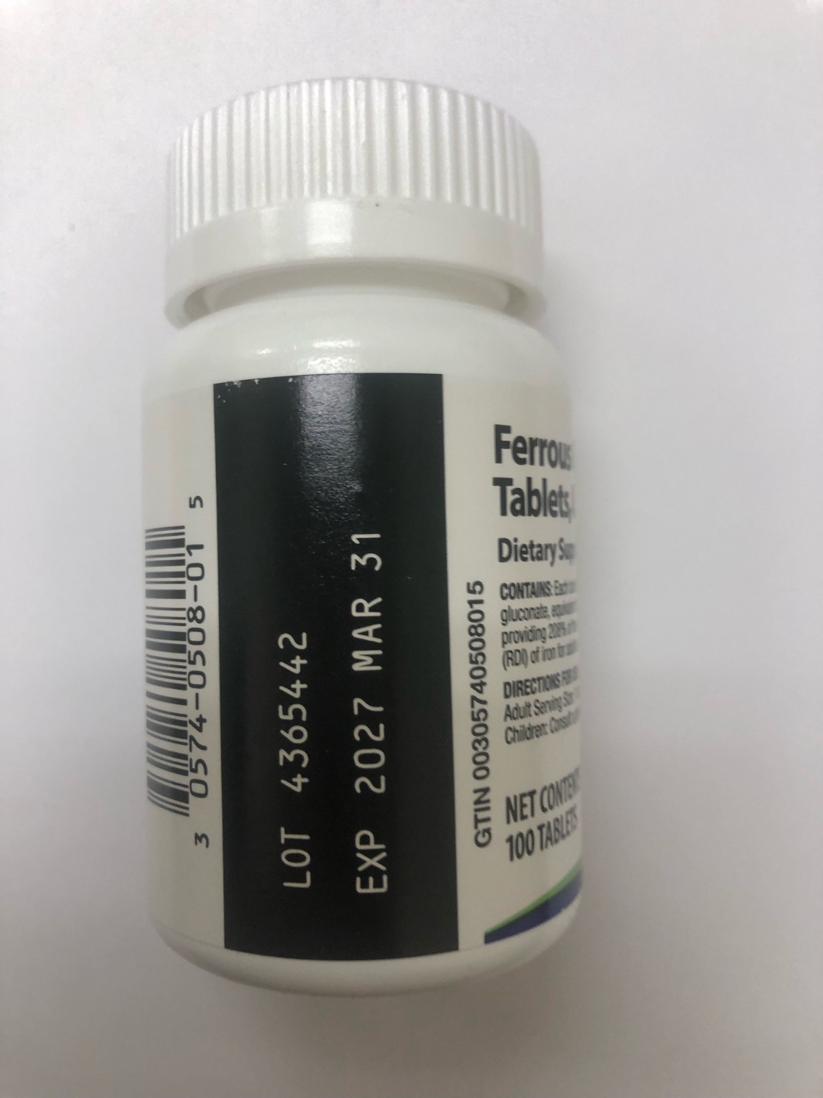 Ferrous Gluconate 324mg Iron Deficiency Supplement 100ct 03/27