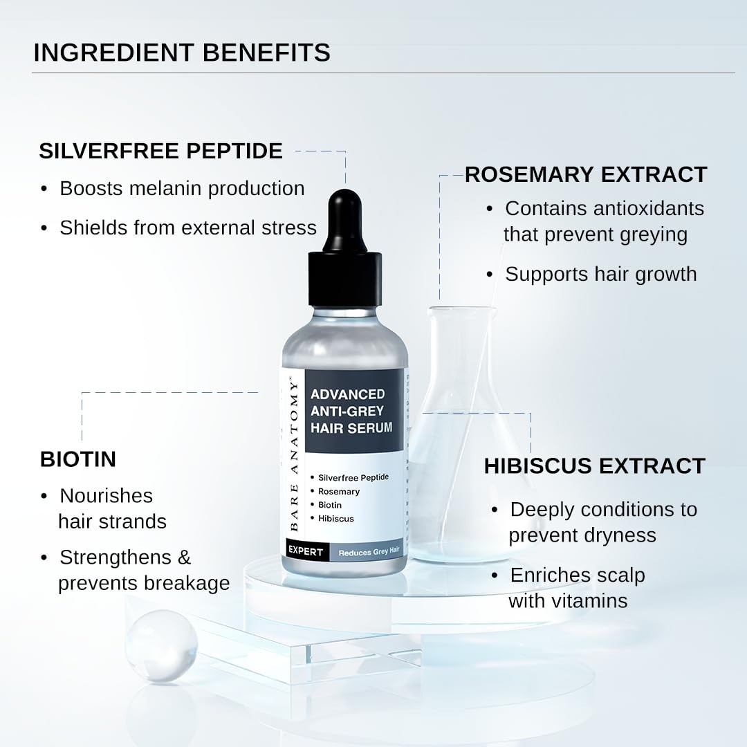Bare Anatomy Advanced Anti-Grey Serum | Reduces Hair Greying | Silverfree Peptid
