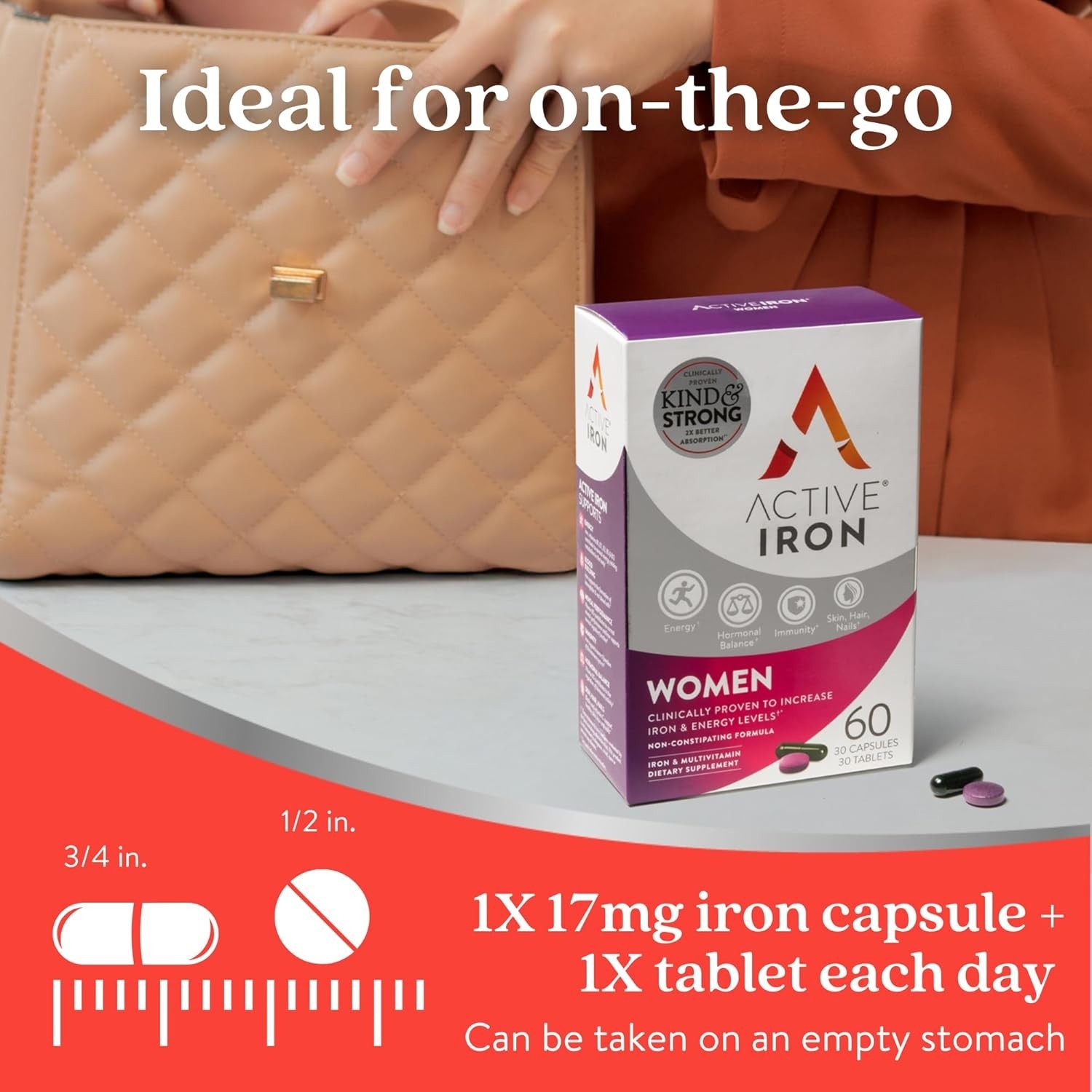Clinically Proven 25mg Iron + Multivitamin Duo for Women – 60 Count Foil Packs