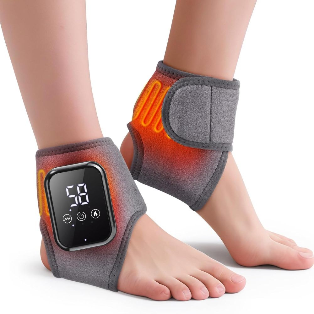 Cordless Foot and Ankle Massager Brace for Pain Relief Heating Vibration Therapy