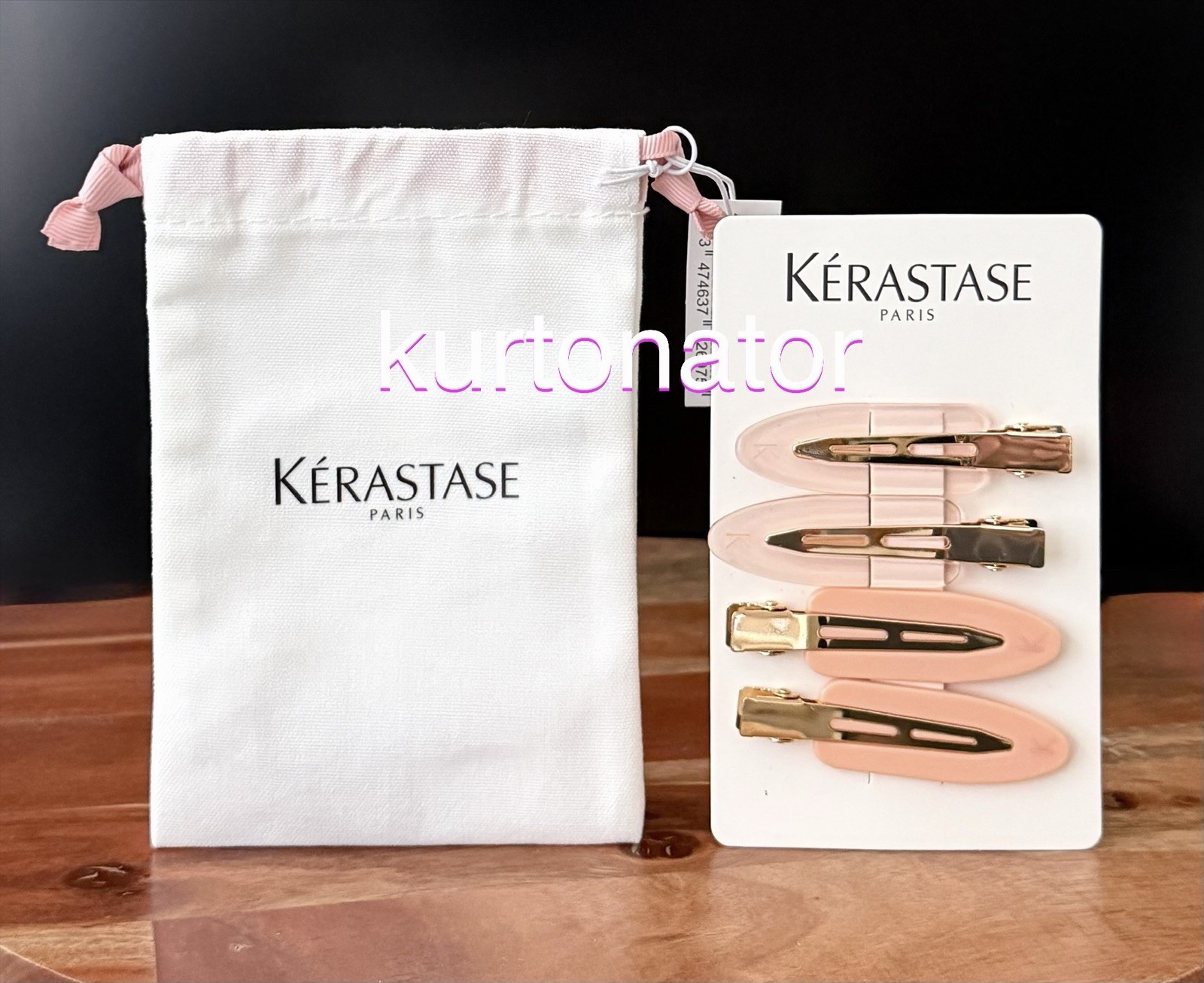 Kerastase Branded Pink Hair Clips 4-Pack with Pouch NEW