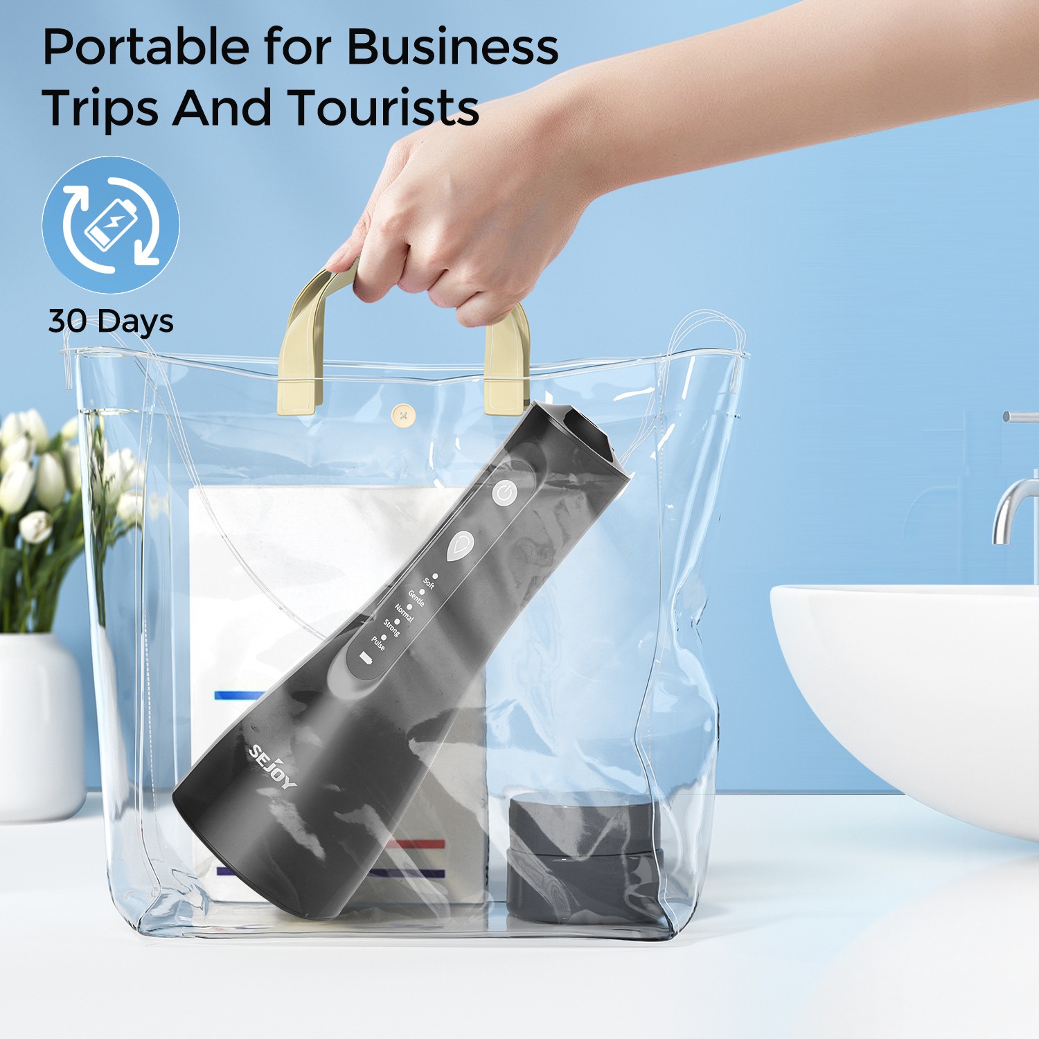 SEJOY Cordless Dental Oral Irrigator Water Flosser Teeth Cleaner 5 Mode 5Jet Tip