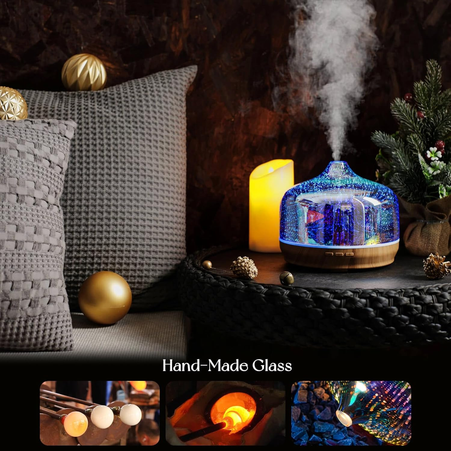 500Ml Glass Essential Oil Diffuser Aromatherapy Ultrasonic Cool Mist Humidifier