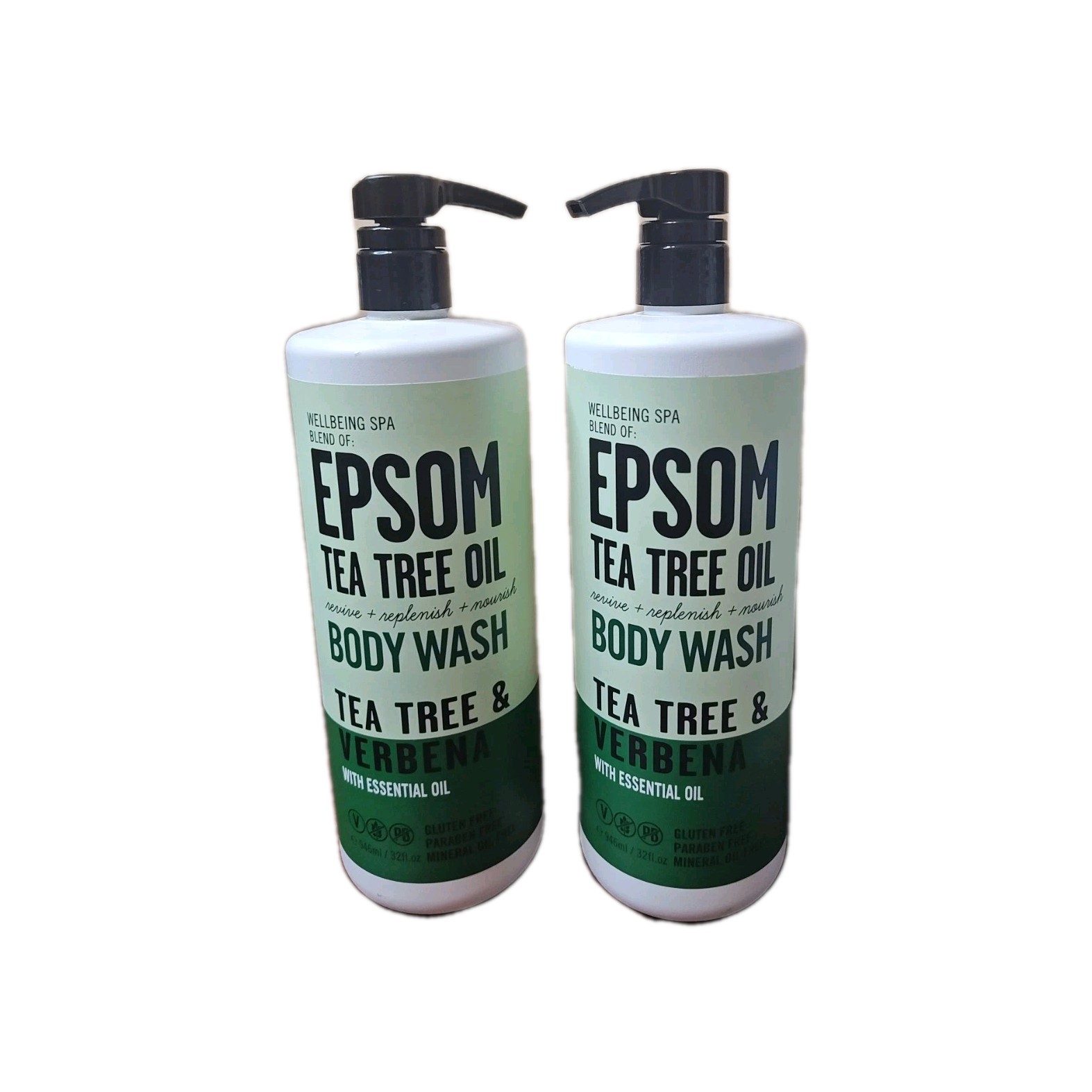 2 WELLBEING SPA EPSOM Tea Tree Oil Revive BODY WASH Gel TEA TREE & VERBENA