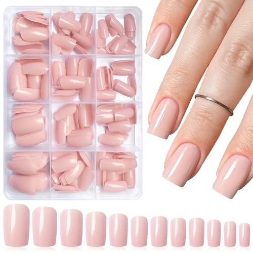 240pc Press on Nails Medium Square Fake Nails Glue on Nail Press ons Nude