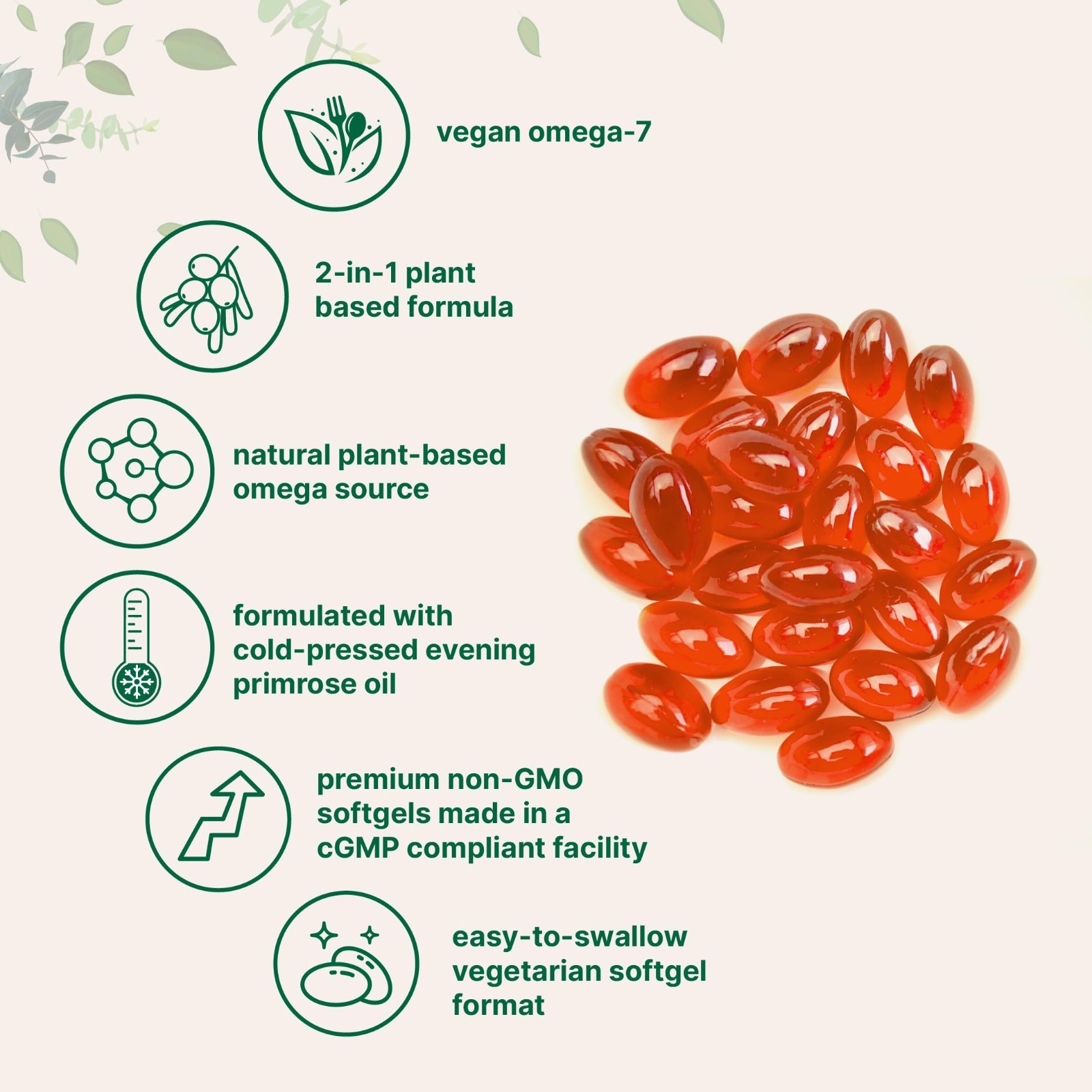 Vegan Omega-7 Sea Buckthorn Oil & Evening Primrose, 240 Veggie Softgels, Non-GMO