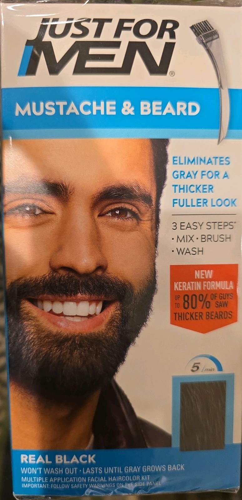 Just For Men Mustache & Beard (M-55) Brush-In Color Base – Real Black(3 Pack)