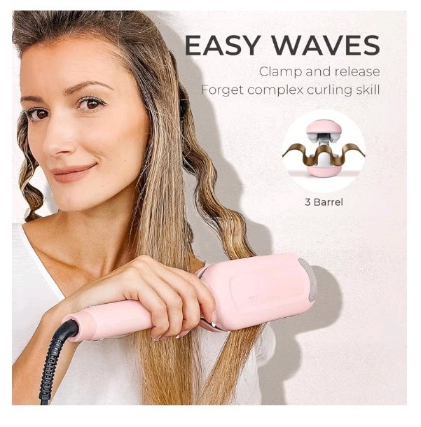 Curling Iron Hair Crimper Waver – TYMO ROVY Beach Waves Curling Wand, Pink, 1.25