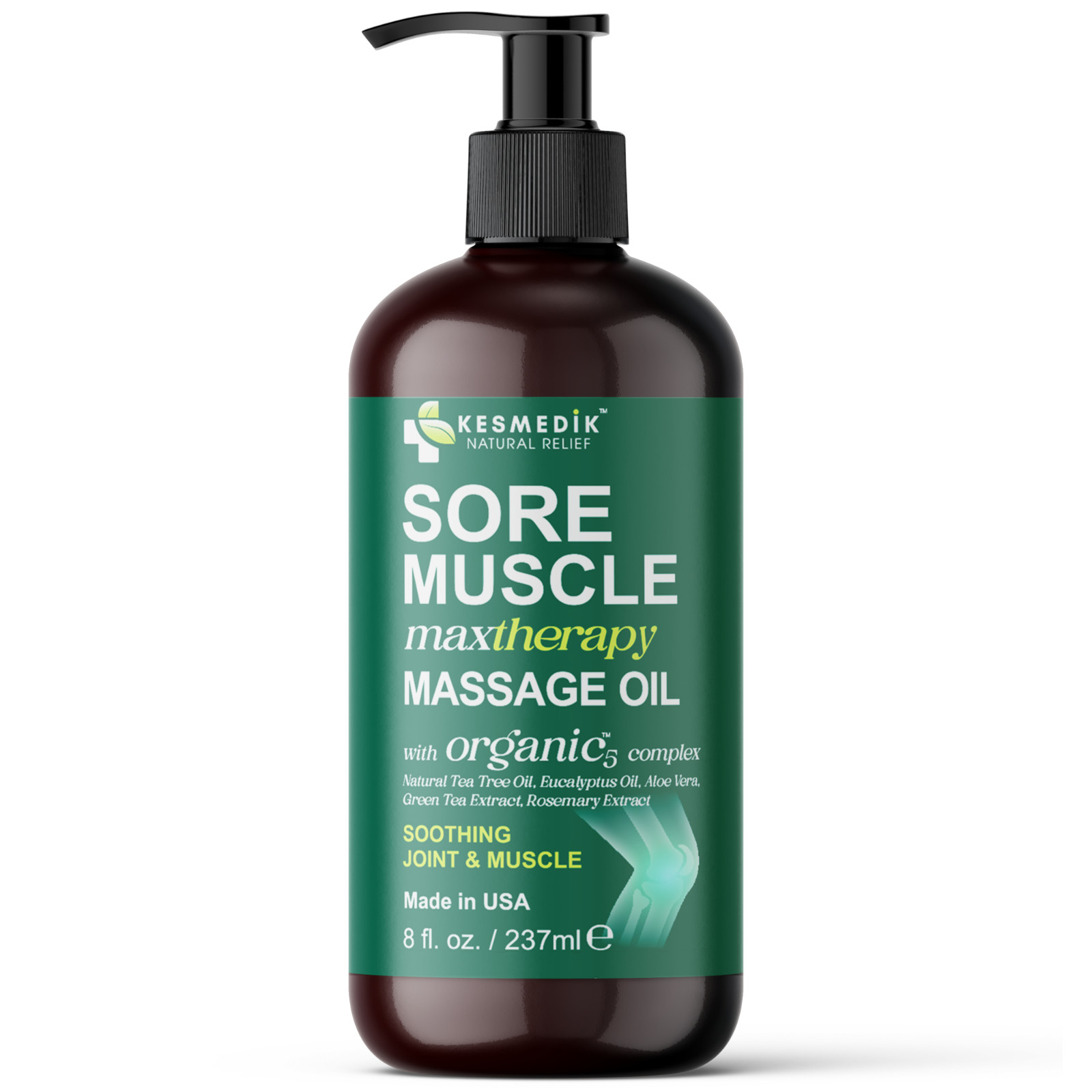 Kesmedik Sore Muscle Massage Oil 2-Pack, Organic-5 Complex, Soothing Relief 8 oz