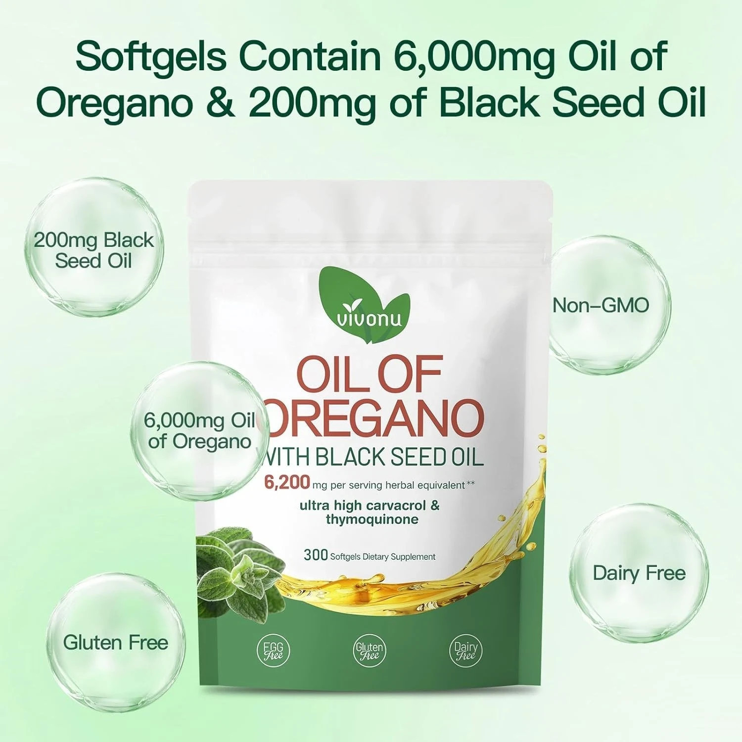 VivoNu Oil of Oregano Capsules, Balanced Oil of Oregano with Black Seed Oil