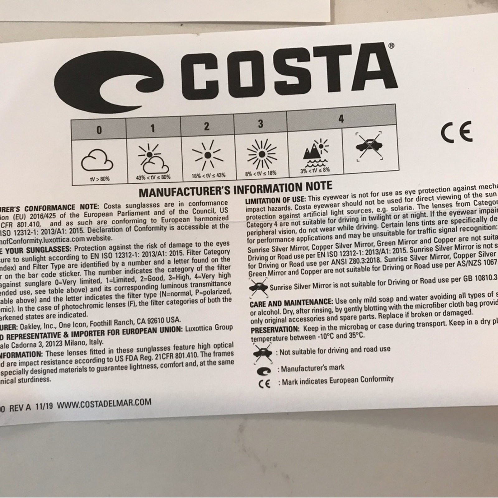 Costa Cork Sunglass Case Includes branded pouch and accessories.