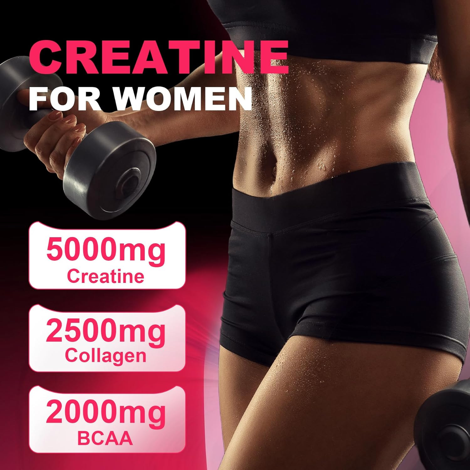 Creatine for Women, Creatine Monohydrate Gummies with Collagen, BCAA, L-Carnitin