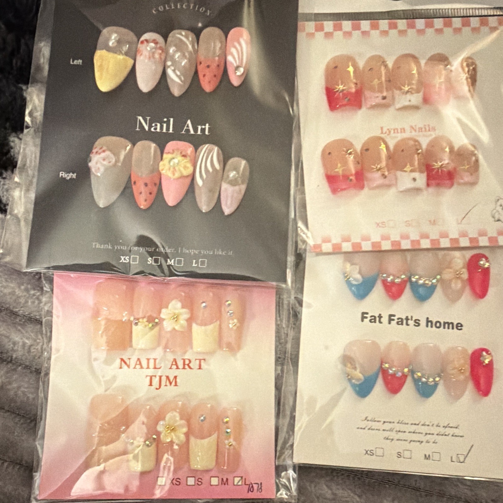 Lot of 6 large size Pre-Designed Full Cover Press-On Nails Multicolor Glitter