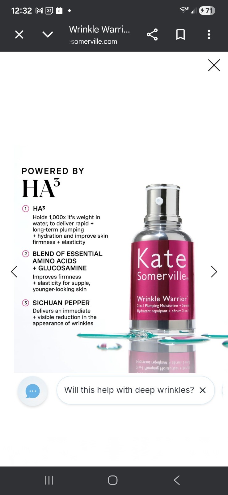 Kate Somerville ~ “Wrinkle Warrior” ~ 2-in-1 Plumping Moisturizer + Serum ~ BNIB