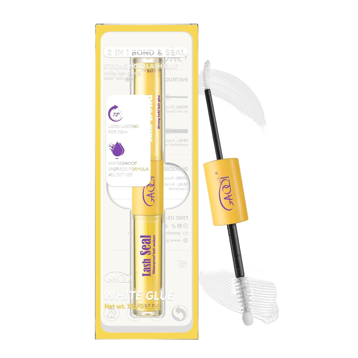 GAQQI Lash Bond and Seal Waterproof, Lash Cluster Glue Strong Hold for 72H+, Whi