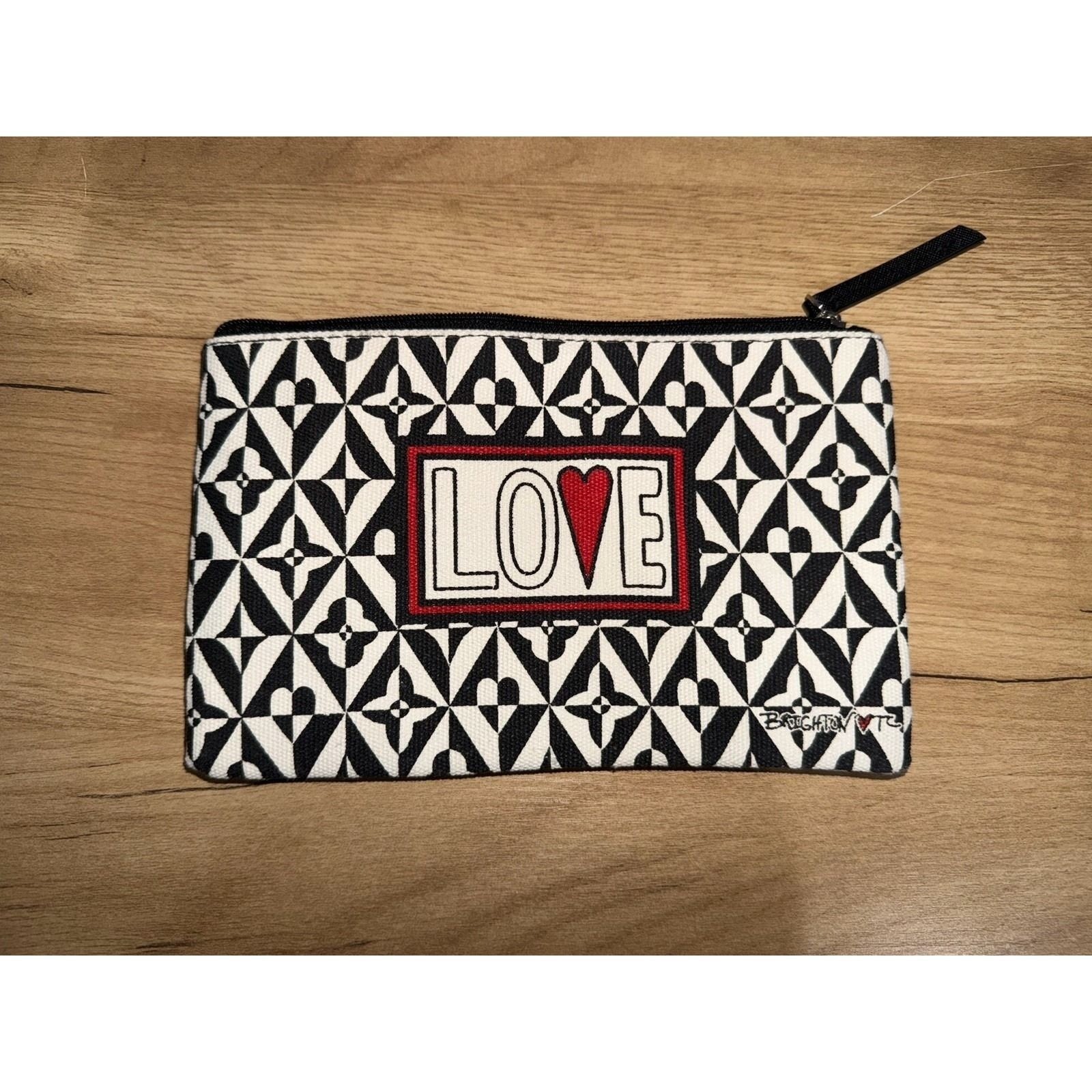 Brighton Canvas Zippered Pouch LOVE Black White Red Makeup Bag or Pencil Case P