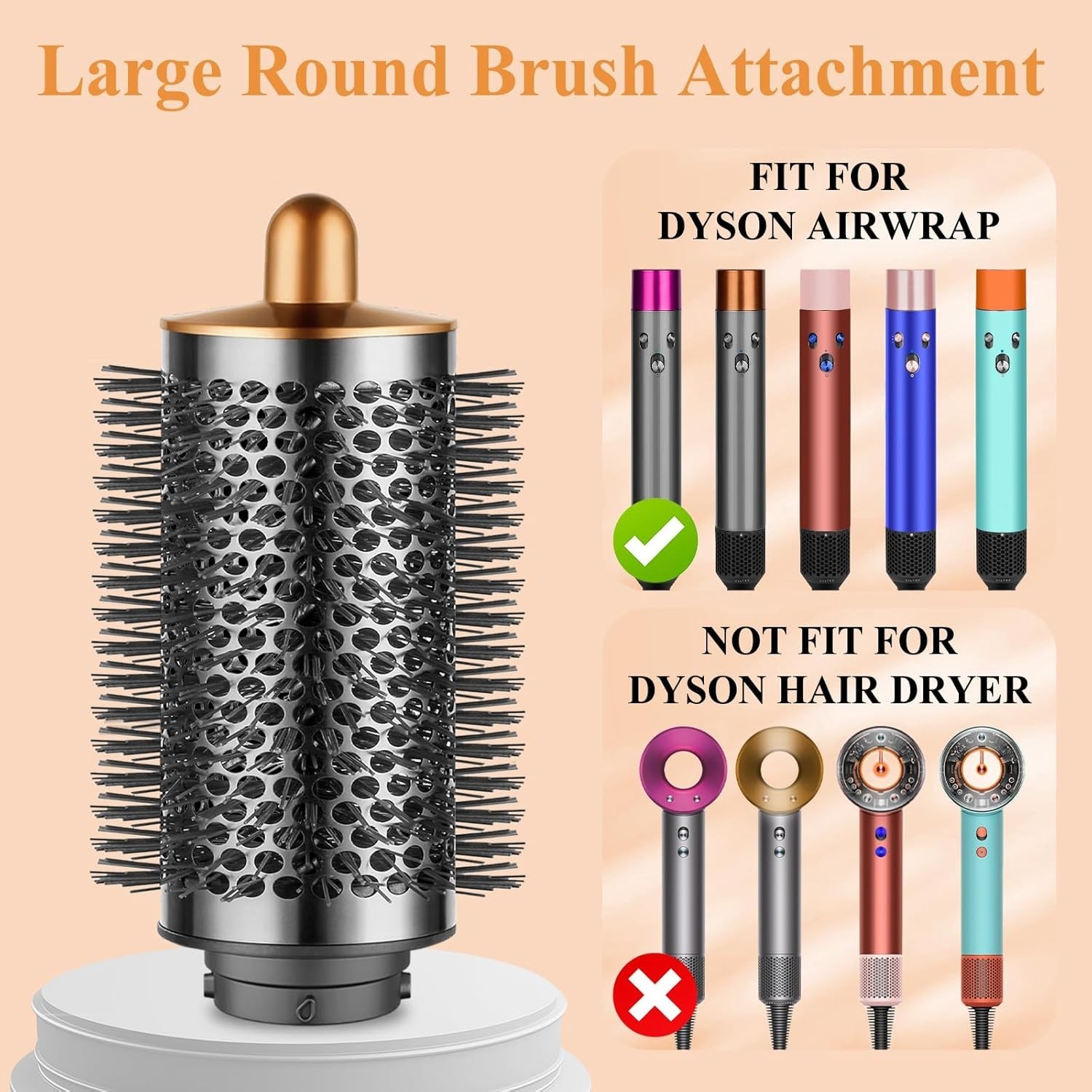 Dyson Airwrap Large Round Volumizing Brush – Nickel/Copper Fluffy Styler