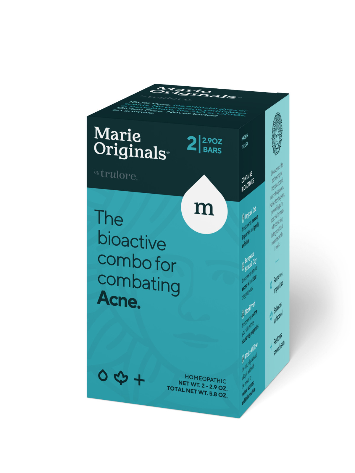 (2-Pack) Marie Originals Natural Acne Bar Soap Cleanser Face & Body Treatment