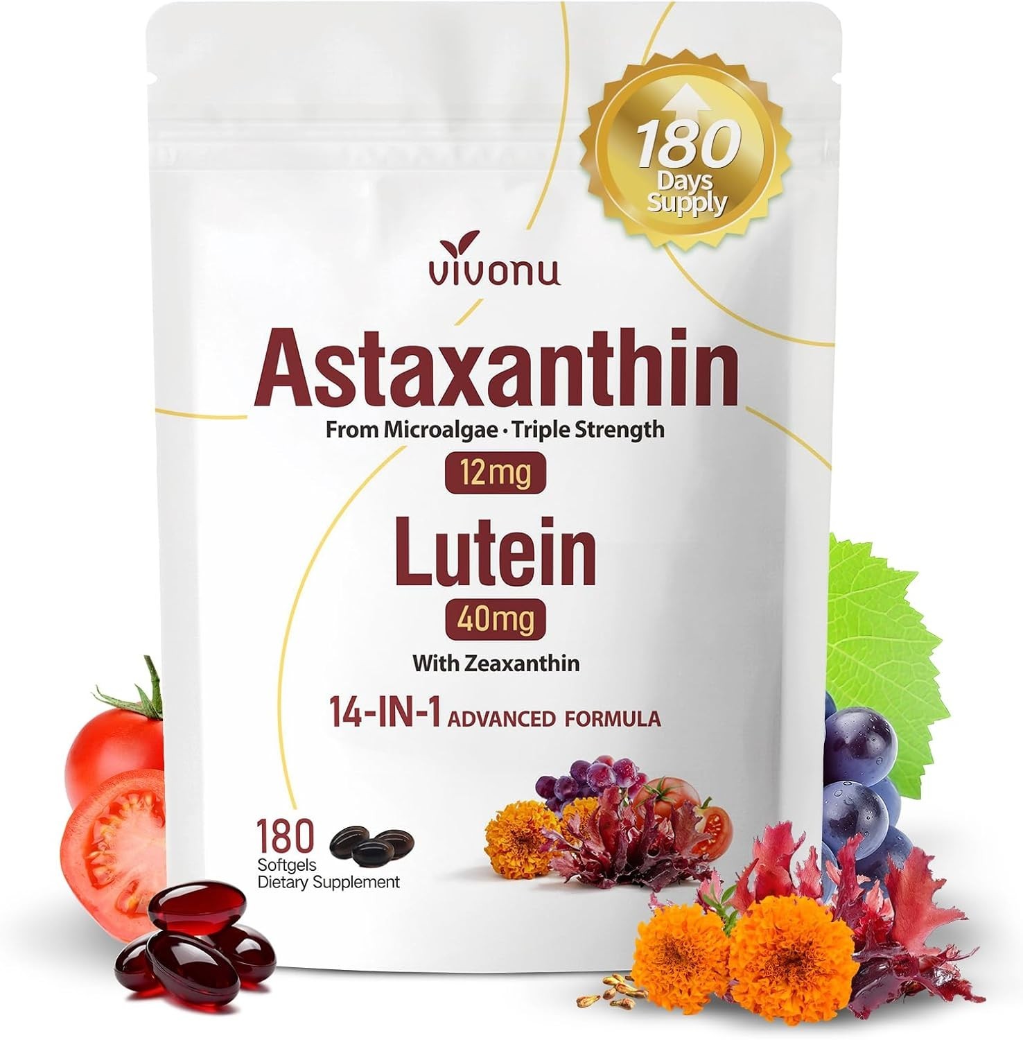 Complete Eye Support with Astaxanthin & Lutein – Non-GMO, Gluten Free Softgels