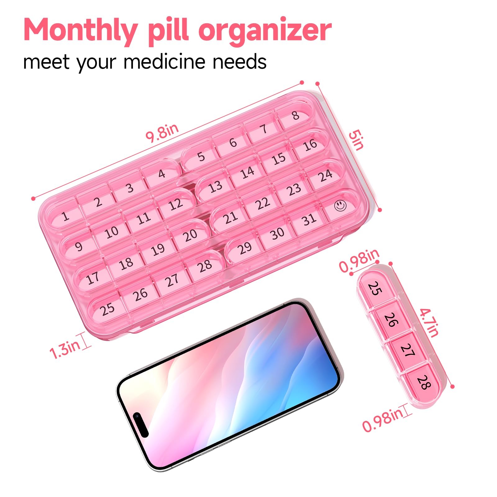 Monthly Pill Organizer 30 Day 1 Time Daily Pill Box 31Day Medication Case Travel