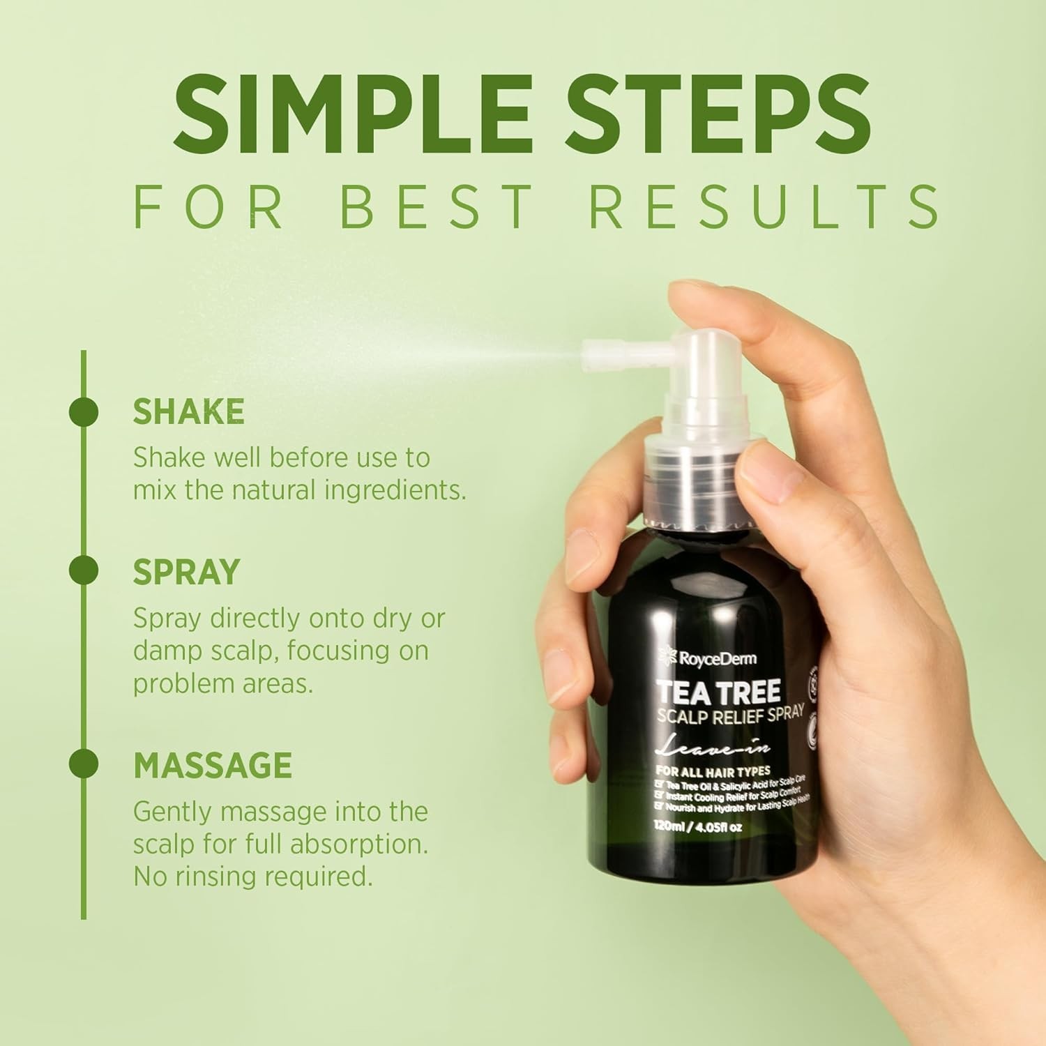 RoyceDerm Tea Tree Scalp Relief Spray: Leave-In Scalp Care for Dry, Flaky, an…
