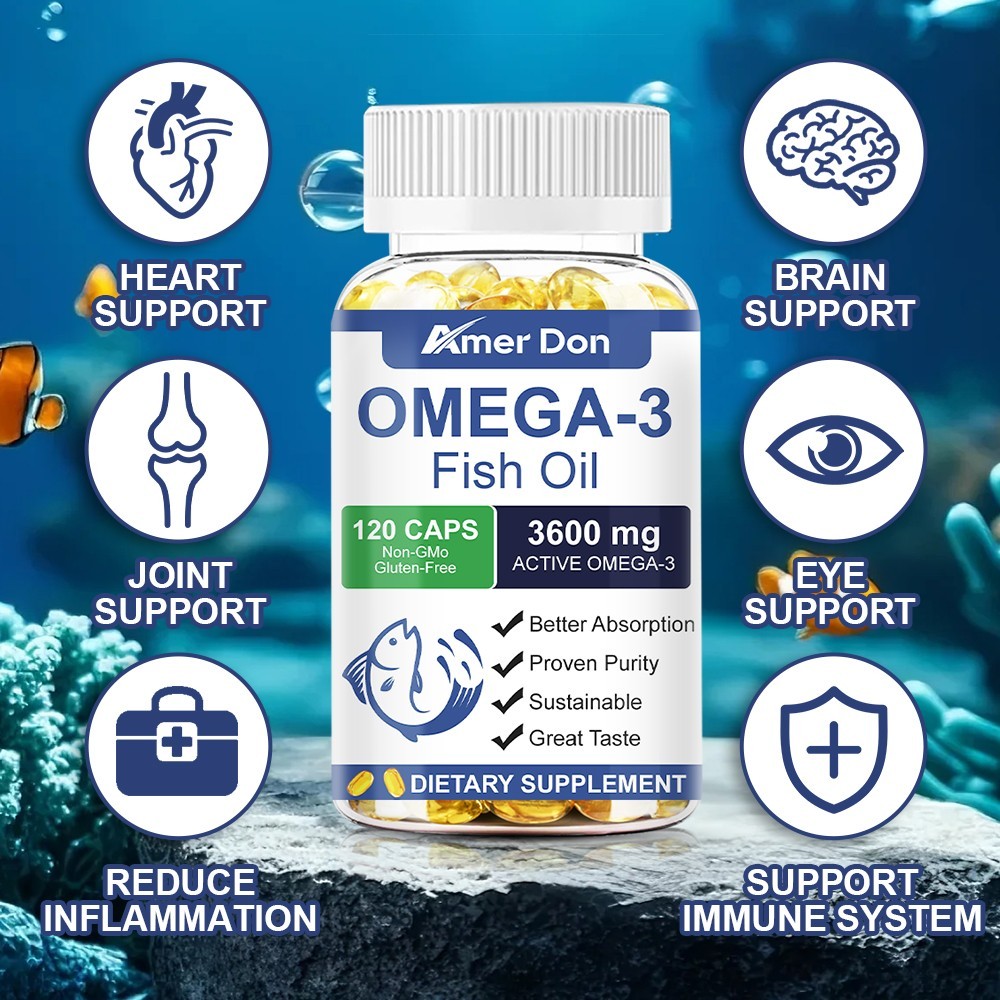 3x Strength EPA & DHA Omega 3 Fish Oil 3600mg, Highest Potency, 120 Softgels