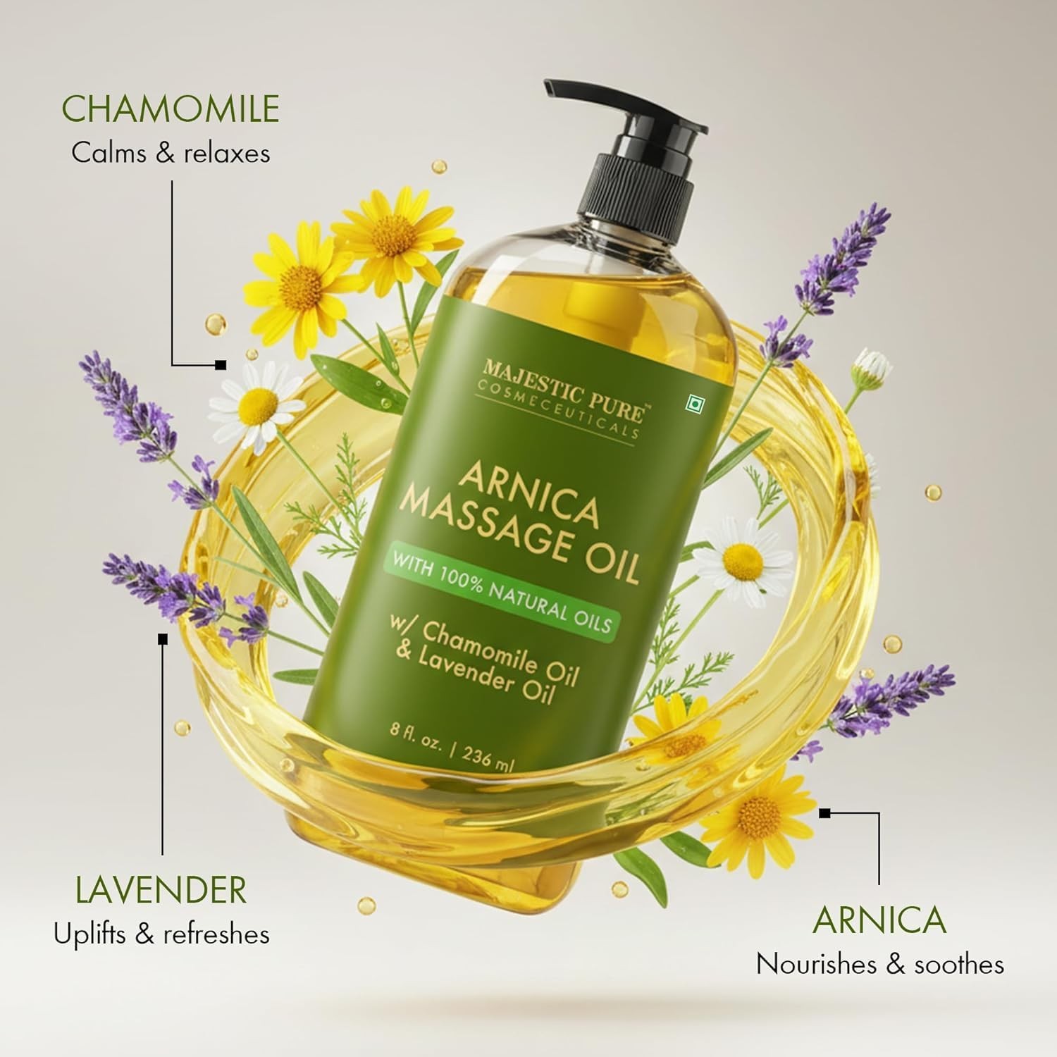 MAJESTIC PURE Arnica Massage Oil Natural Relaxing Body Oil 8 fl oz