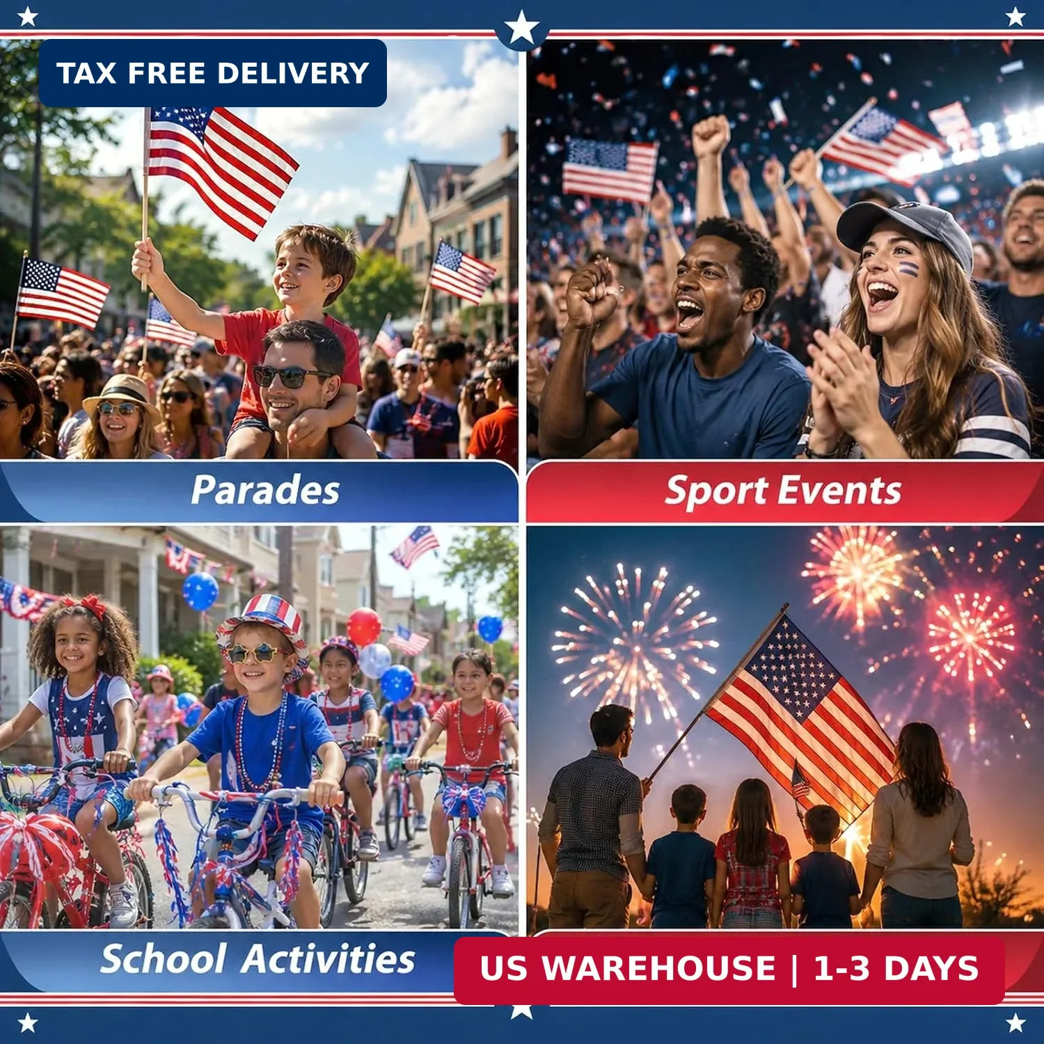 Red White and Blue Glitter Stick, 4th of July Accessories, Star Sequins Face Hai