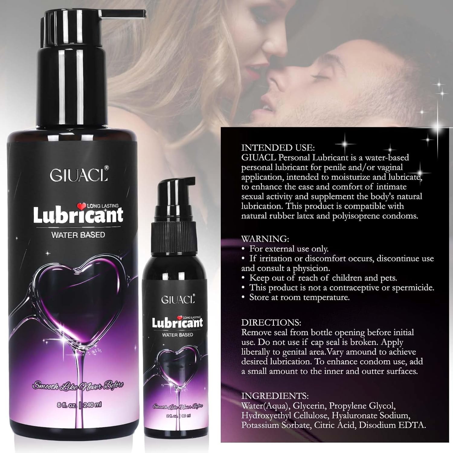 Water Based Lube, 8+2oz Personal Lubricant Set for Privacy and Toys, Women & Cou