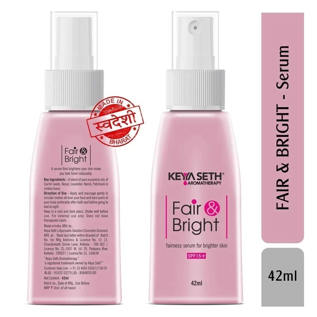 Keya Seth Aromatherapy Fair &Bright Fairness Serum for Brighter Skin SPF15,42ml,