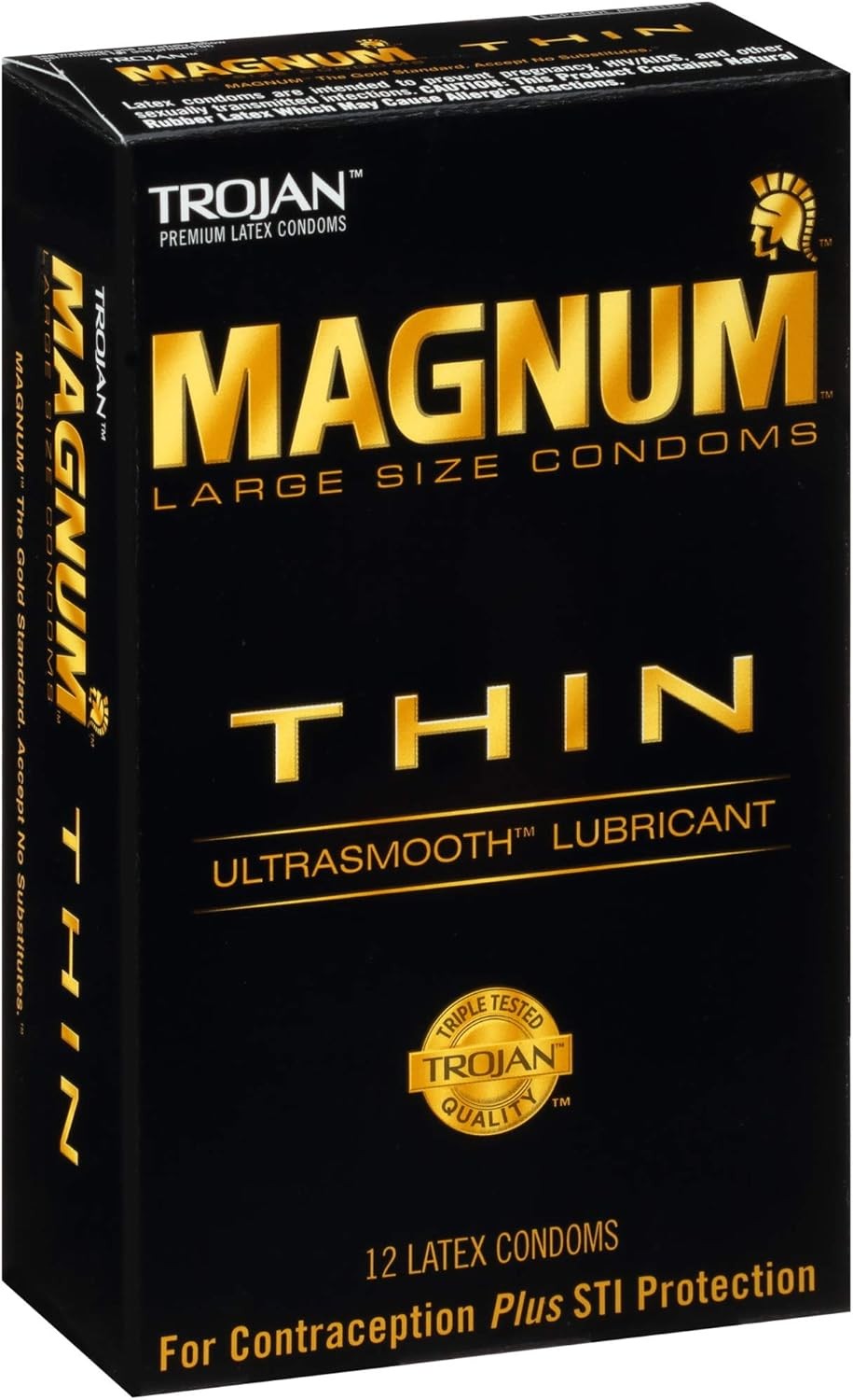 Trojan Magnum Thin Condoms Large Size Lubricated Latex 12 Count NEW