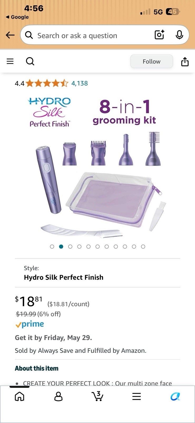 Schick Hydro Silk Perfect Finish 8-in-1 Battery Precision Trimmer Kit Purple