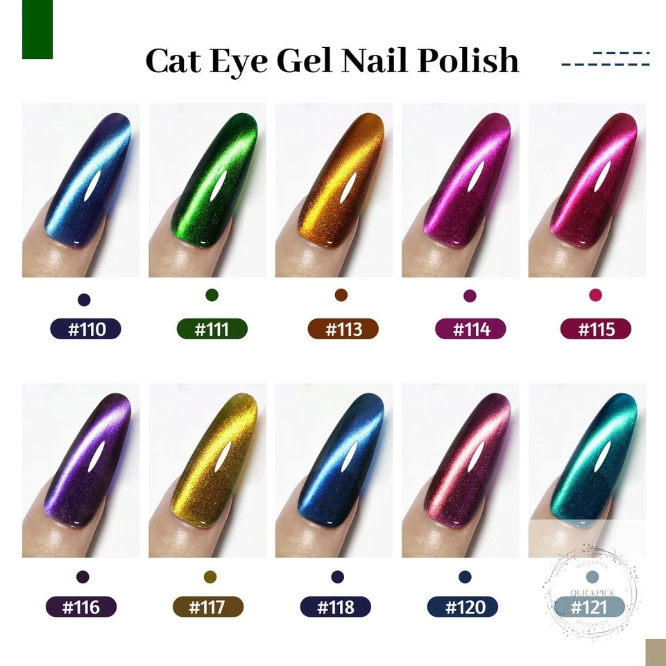 Cat Eye Gel Nail Polish 10 Colors Blue Green Red with Base Coat Top Coat Magnet