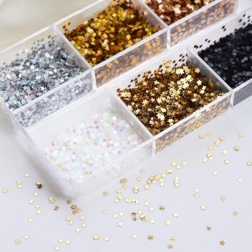1 Box 6 Color Holographic Tiny Star Nail Glitter Laser Gold Nail Sequins YHN02
