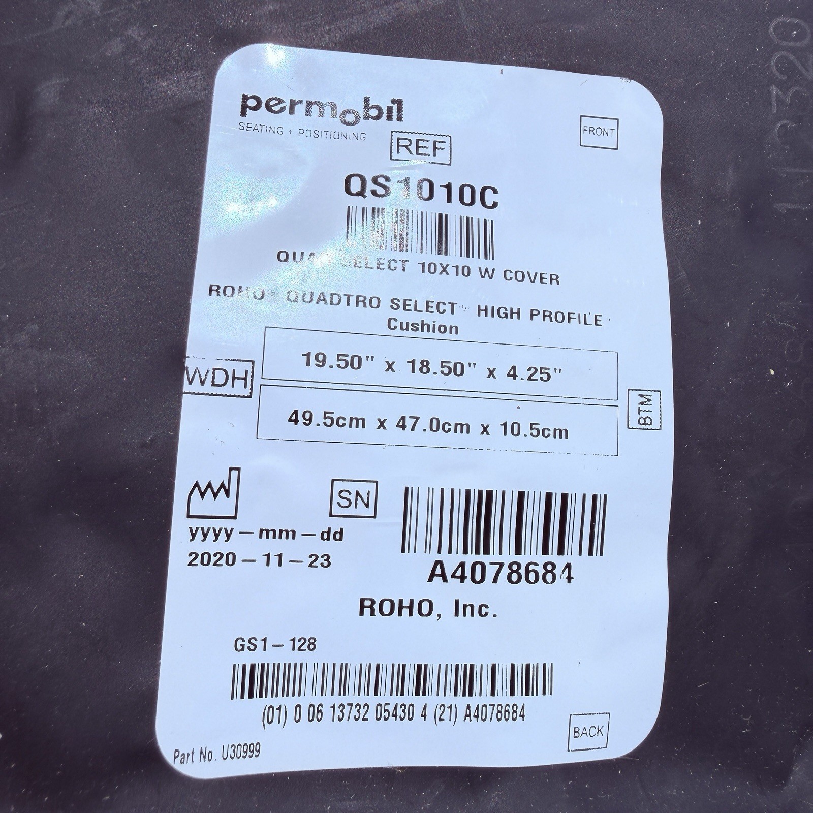 ROHO High Profile Quadtro Select Wheelchair Black Air Cushion w/2Covers: QS1010C