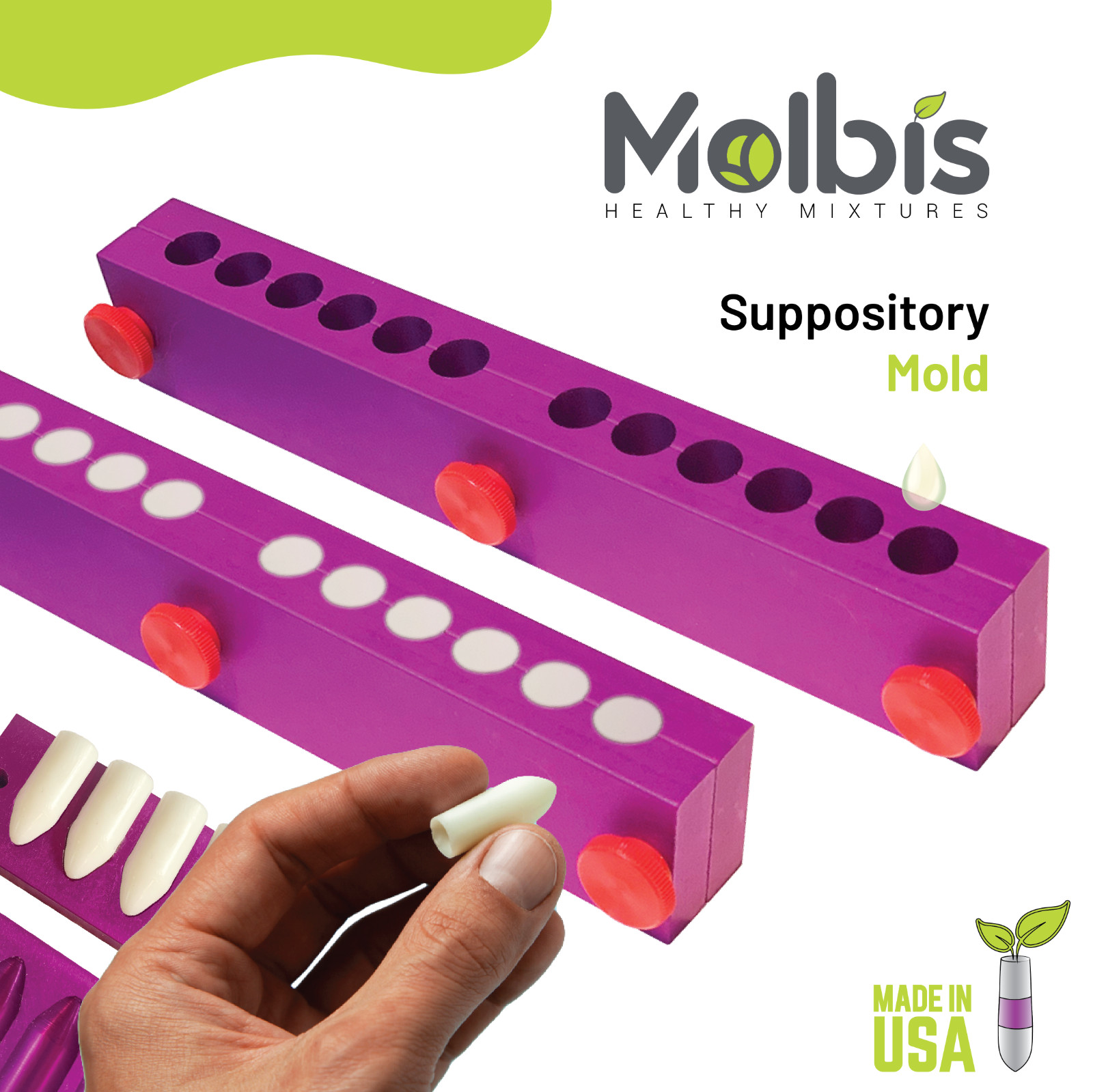 Suppository Mold – 12 Suppositories per unit – Anodized Aluminum