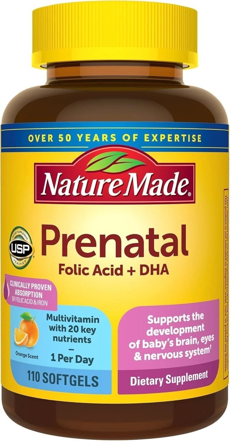 Nature Made Prenatal Softgels with Folic Acid + DHA – 110 Count (110-Day Supply)