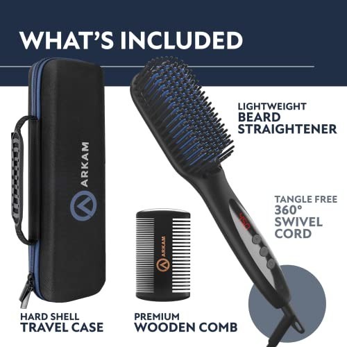 Heated Beard Straightener Brush Kit – Anti-Scald, Dual Action Comb, Travel Case