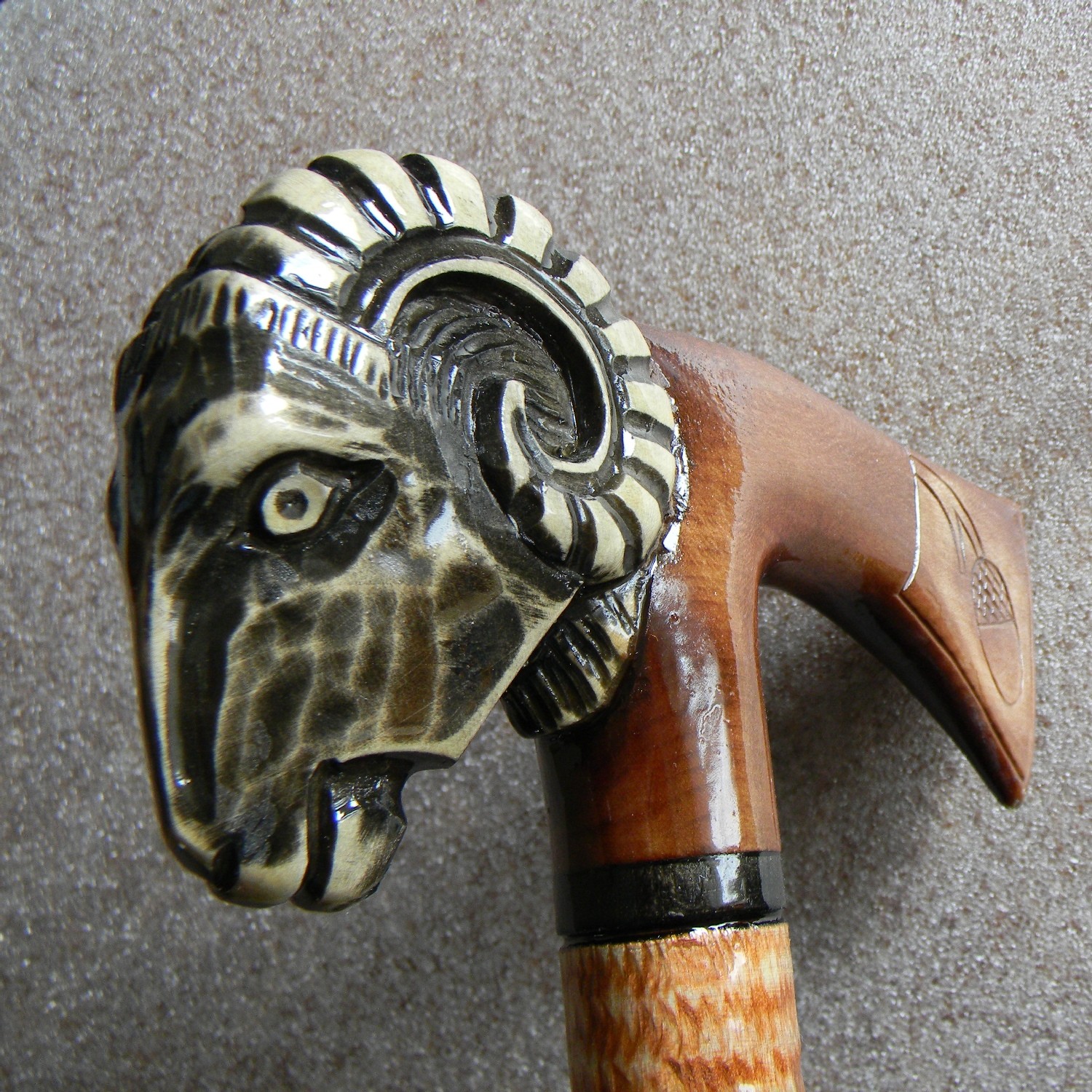 RAM HATCHET 35″ High Quality Hand Carved Wooden Walking Stick Cane Ukraine