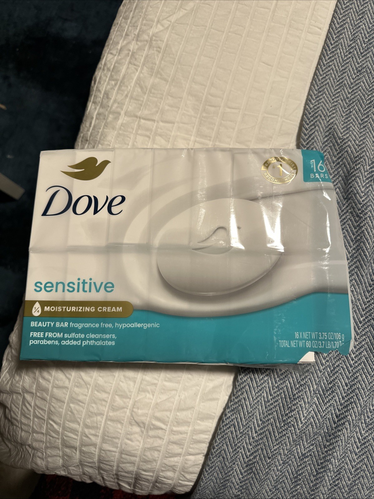 Dove Sensitive Skin Unscented Bar Soap 3.75 oz/106 g, 16 Pack – New Fast 2 Ship!