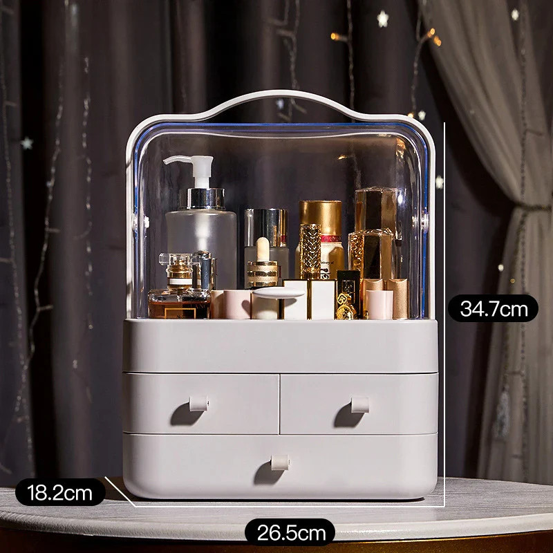 1pc Cosmetics Receiving Box Dust-Proof Desktop Makeup Organizer with Drawer for