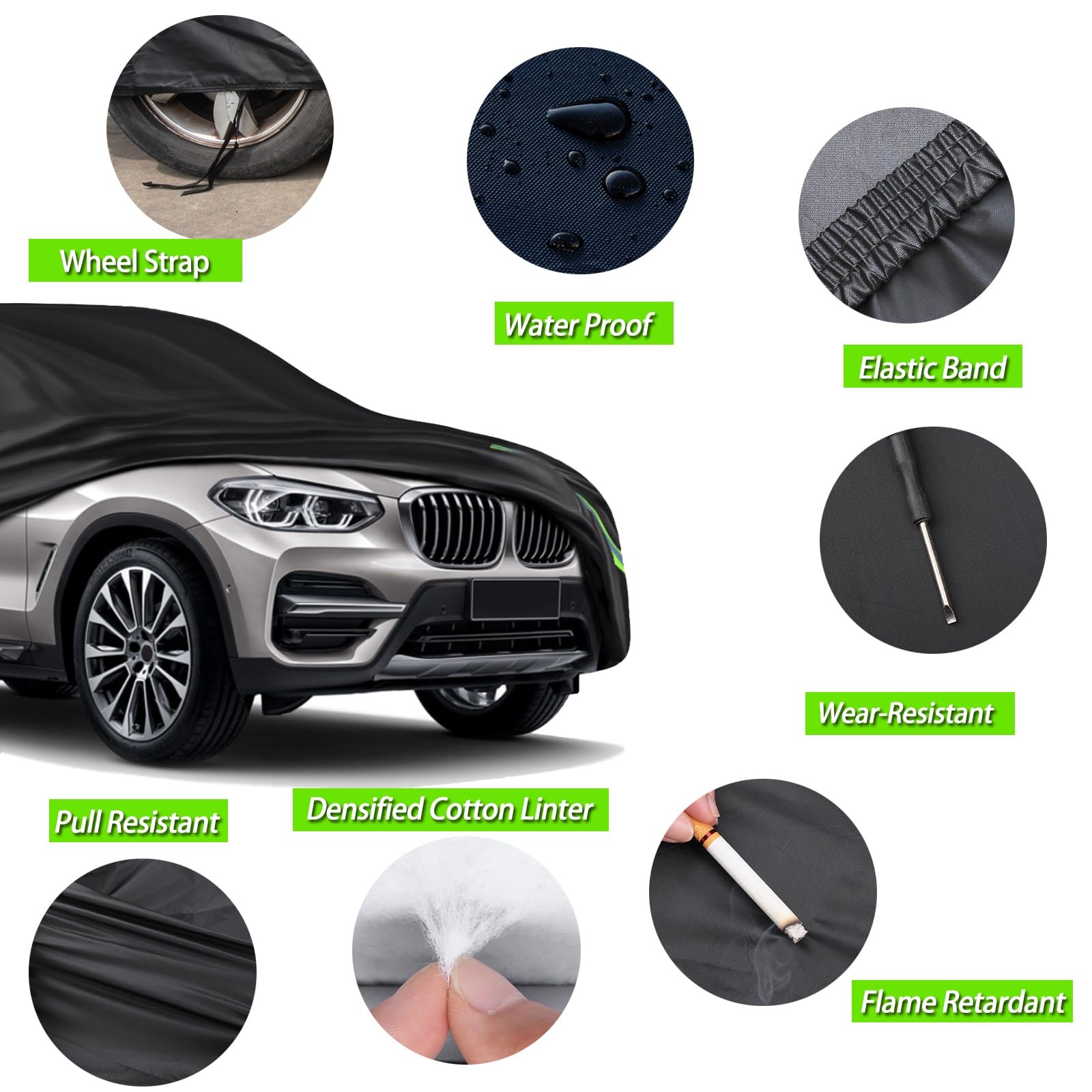 Quyddc 16-Layer 600D Heavy Duty Universal Full Car Cover For Outdoor Indoor Use
