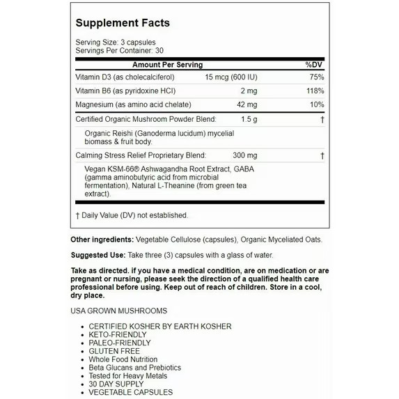 OM Gently Zen, Powered by Reishi w/Ashwagandha & GABA, 90 Veg.Caps. Exp.12/2026