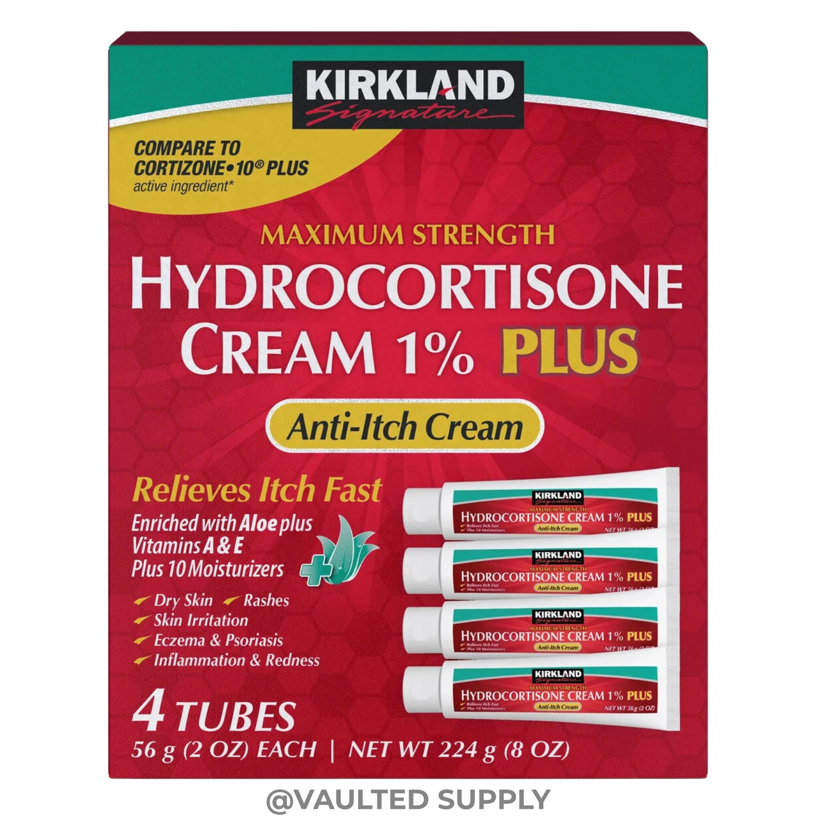 Kirkland Hydrocortisone Cream 1% PLUS 8 Tubes 2oz Each Max Strength Anti-Itch