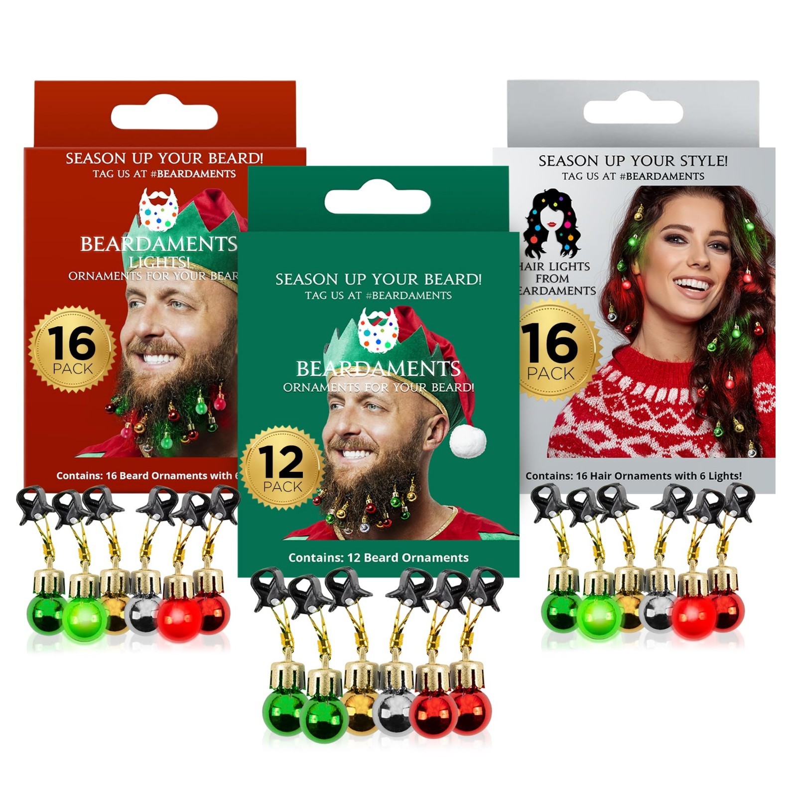 Beard Lights & Ornaments Bundle – 16pc Beard Lights, 16pc Hair Lights, 12pc Orna